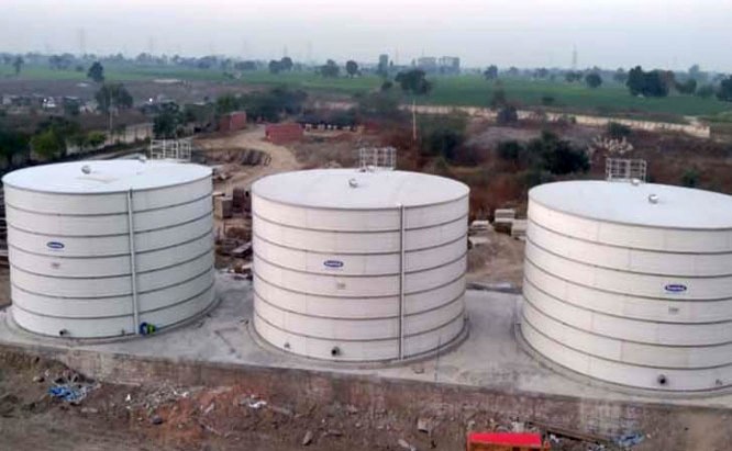 Water Tank : On Concrete Base Foundation.